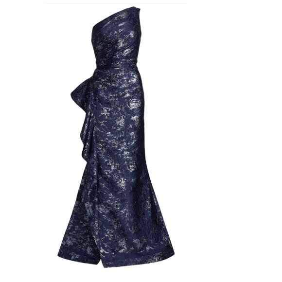 Teri Jon by Rickie Freeman Metallic Jacquard One-Shoulder Gown - Picture 1 of 1
